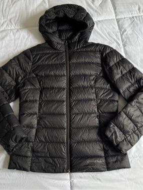 Eddie Bauer EB650 Jacket Coat Womens M Black Puffer 650 Down Fill Zip Packable
